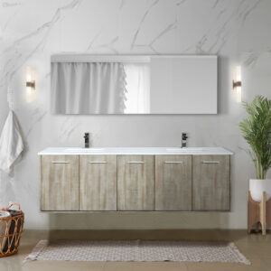 Fairbanks 72W x 20D Rustic Acacia Double Bath Vanity, Cultured Marble Top and Gun Metal Faucet Set