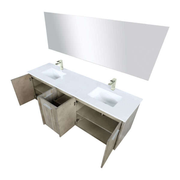 Fairbanks 72W x 20D Rustic Acacia Double Bath Vanity, Cultured Marble Top, Brushed Nickel Faucet Set and 70Mirror