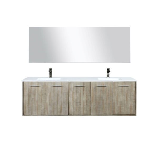 Fairbanks 72W x 20D Rustic Acacia Double Bath Vanity, Cultured Marble Top, Gun Metal Faucet Set and 70Mirror