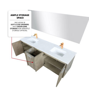 Fairbanks 72W x 20D Rustic Acacia Double Bath Vanity, Cultured Marble Top and Rose Gold Faucet Set