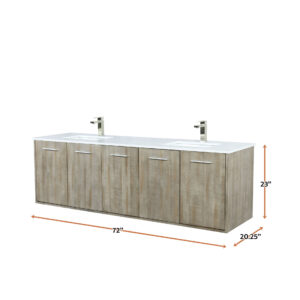 Fairbanks 72W x 20D Rustic Acacia Double Bath Vanity, Cultured Marble Top and Brushed Nickel Faucet Set