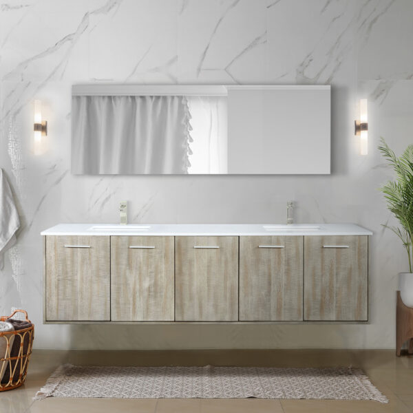 Fairbanks 80W x 20D Rustic Acacia Double Bath Vanity, Cultured Marble Top and Brushed Nickel Faucet Set