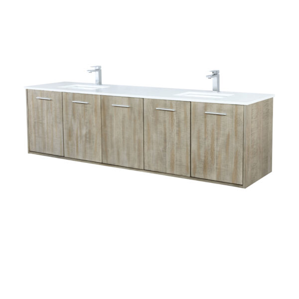 Fairbanks 80W x 20D Rustic Acacia Double Bath Vanity, Cultured Marble Top and Chrome Faucet Set