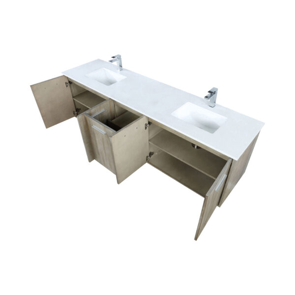 Fairbanks 80W x 20D Rustic Acacia Double Bath Vanity, Cultured Marble Top and Chrome Faucet Set