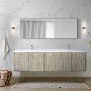 Fairbanks 80W x 20D Rustic Acacia Double Bath Vanity, Cultured Marble Top and Chrome Faucet Set