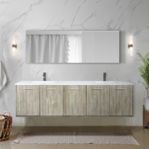 Fairbanks 80W x 20D Rustic Acacia Double Bath Vanity, Cultured Marble Top and Gun Metal Faucet Set