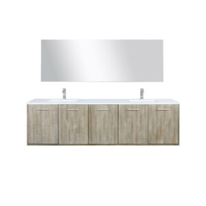 Fairbanks 80W x 20D Rustic Acacia Double Bath Vanity, Cultured Marble Top, Chrome Faucet Set and 70Mirror