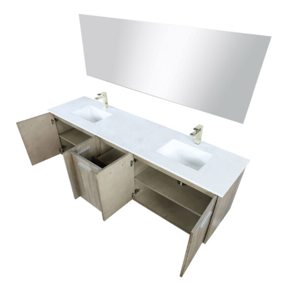 Fairbanks 80W x 20D Rustic Acacia Double Bath Vanity, Cultured Marble Top, Brushed Nickel Faucet Set and 70Mirror