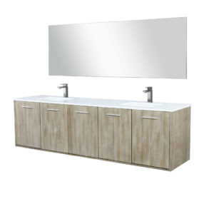 Fairbanks 80W x 20D Rustic Acacia Double Bath Vanity, Cultured Marble Top, Gun Metal Faucet Set and 70Mirror