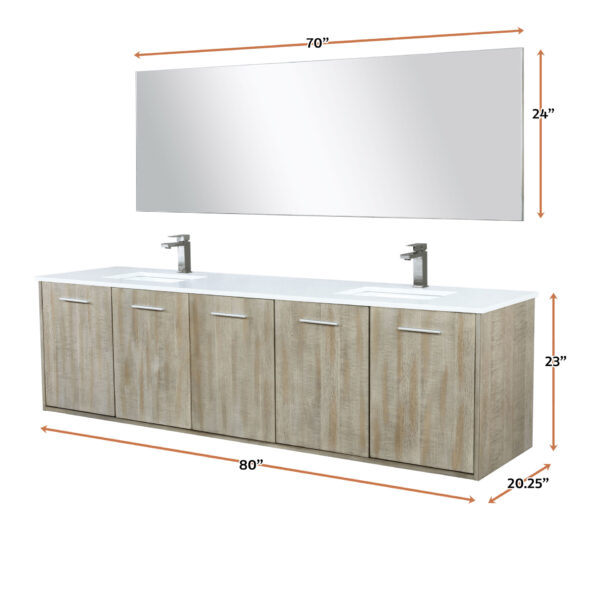 Fairbanks 80W x 20D Rustic Acacia Double Bath Vanity, Cultured Marble Top, Gun Metal Faucet Set and 70Mirror