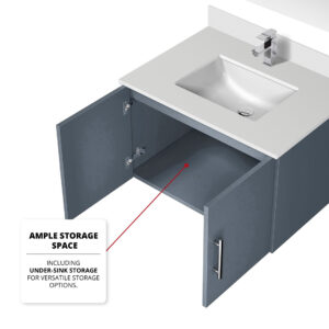 Geneva 30 in. W x 22 in. D Dark Grey Bath Vanity and White Quartz Top