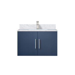 Geneva 30 in. W x 22 in. D Navy Blue Bath Vanity, Carrara Marble Top, and Faucet Set