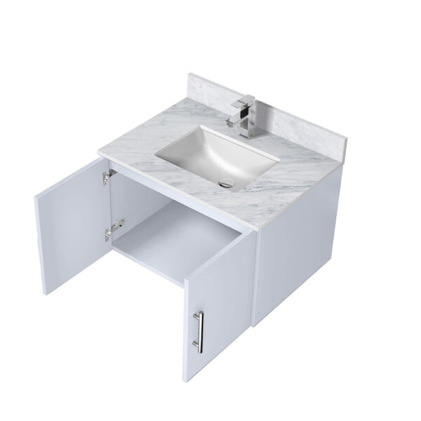 Geneva 30 in. W x 22 in. D Glossy White Bath Vanity, Carrara Marble Top, and Faucet Set