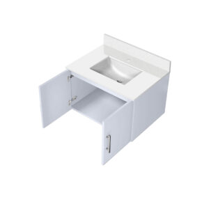 Geneva 30 in. W x 22 in. D Glossy White Bath Vanity and White Quartz Top