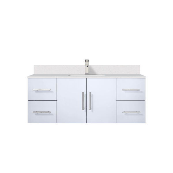 Geneva 48 in. W x 22 in. D Glossy White Bath Vanity, White Quartz Top, and Faucet Set