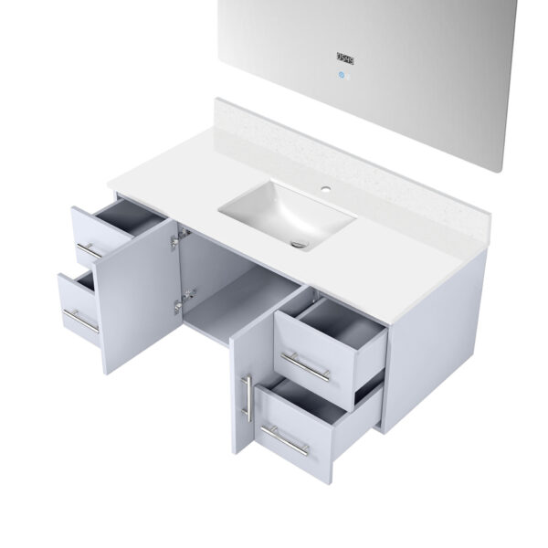 Geneva 48 in. W x 22 in. D Glossy White Bath Vanity, White Quartz Top, and 48 in. LED Mirror