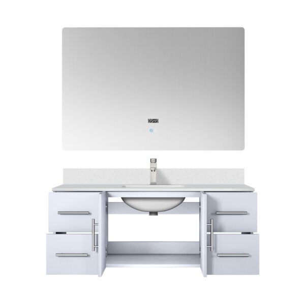 Geneva 48 in. W x 22 in. D Glossy White Bath Vanity, White Quartz Top, Faucet Set, and 48 in. LED Mirror