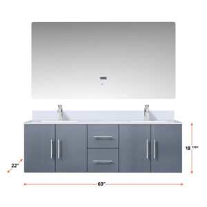 Geneva 60 in. W x 22 in. D Dark Grey Double Bath Vanity and Cultured Marble Top