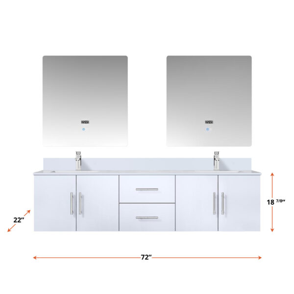 Geneva 72 in. W x 22 in. D Glossy White Double Bath Vanity and Cultured Marble Top