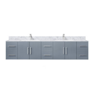 Geneva 84 in. W x 22 in. D Dark Grey Double Bath Vanity, Carrara Marble Top, and Faucet Set