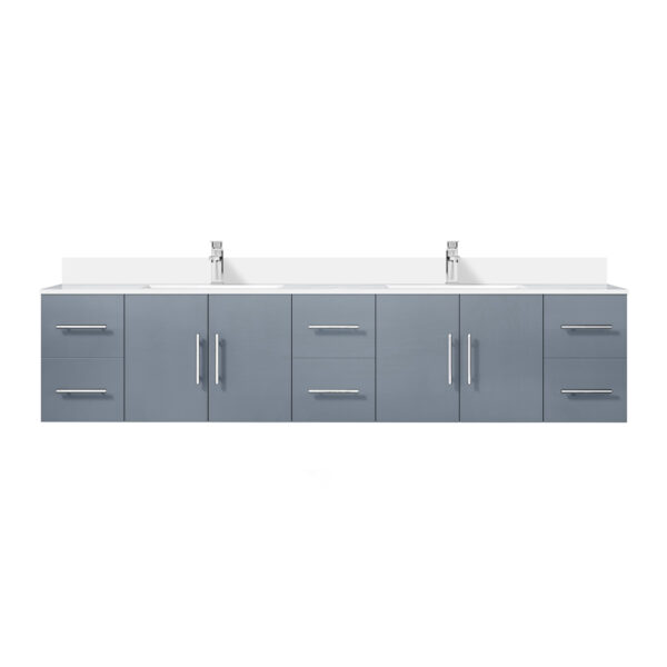 Geneva 84 in. W x 22 in. D Dark Grey Double Bath Vanity, Cultured Marble Top, and Faucet Set