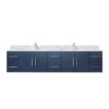 Geneva 84 in. W x 22 in. D Navy Blue Double Bath Vanity, Carrara Marble Top, and Faucet Set