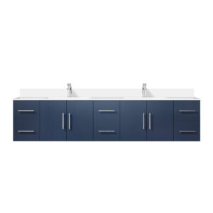 Geneva 84 in. W x 22 in. D Navy Blue Double Bath Vanity, Cultured Marble Top, and Faucet Set