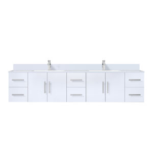 Geneva 84 in. W x 22 in. D Glossy White Double Bath Vanity, Cultured Marble Top, and Faucet Set