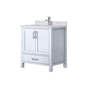 Jacques 30 in. W x 22 in. D White Bath Vanity, Carrara Marble Top, and Faucet Set