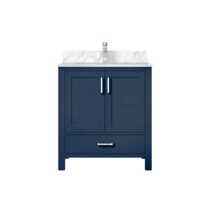 Jacques 30 in. W x 22 in. D Navy Blue Bath Vanity, Carrara Marble Top, and Faucet Set