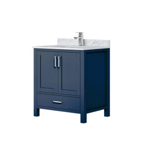 Jacques 30 in. W x 22 in. D Navy Blue Bath Vanity, Carrara Marble Top, and Faucet Set