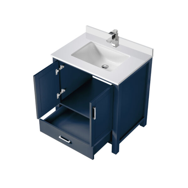 Jacques 30 in. W x 22 in. D Navy Blue Bath Vanity, White Quartz Top, and Faucet Set