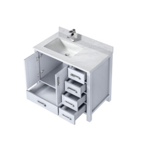 Jacques 36 in. W x 22 in. D Left Offset White Bath Vanity, Carrara Marble Top, and Faucet Set