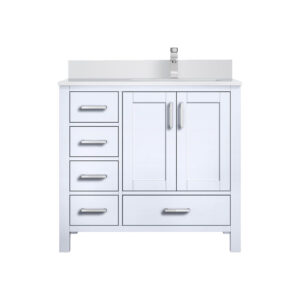 Jacques 36 in. W x 22 in. D Right Offset White Bath Vanity, White Quartz Top, and Faucet Set