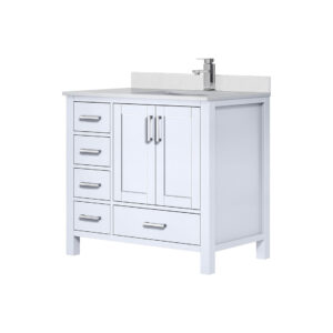 Jacques 36 in. W x 22 in. D Right Offset White Bath Vanity, White Quartz Top, and Faucet Set