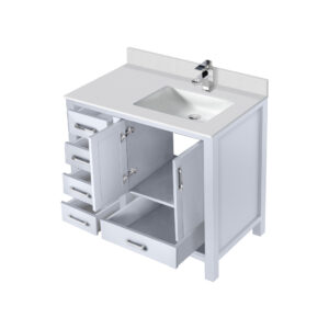 Jacques 36 in. W x 22 in. D Right Offset White Bath Vanity, White Quartz Top, and Faucet Set