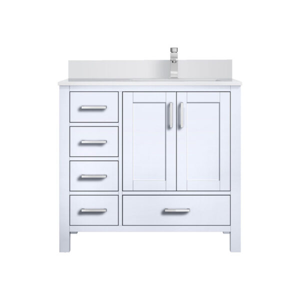 Jacques 36 in. W x 22 in. D Right Offset White Bath Vanity, Cultured Marble Top, and Faucet Set