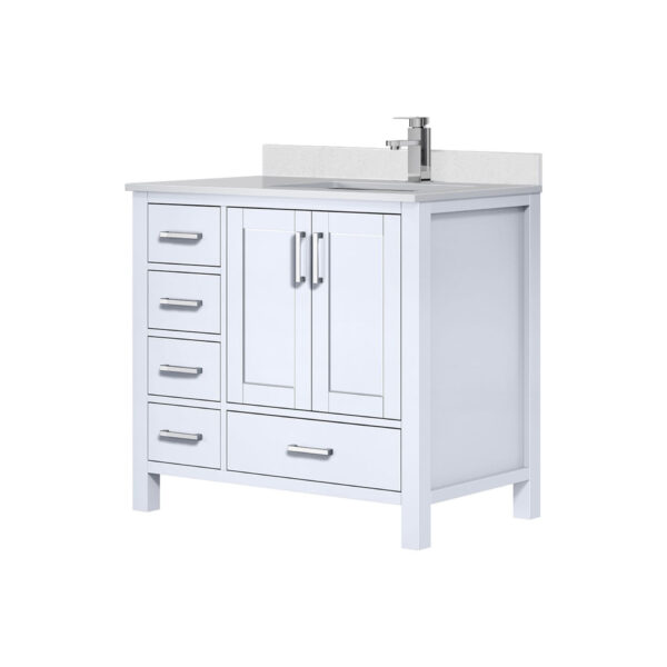 Jacques 36 in. W x 22 in. D Right Offset White Bath Vanity, Cultured Marble Top, and Faucet Set