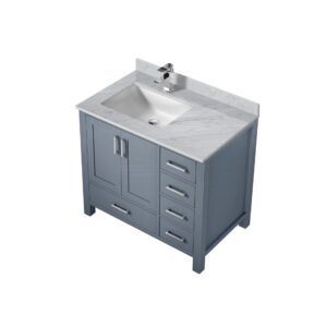 Jacques 36 in. W x 22 in. D Left Offset Dark Grey Bath Vanity, Carrara Marble Top, and Faucet Set