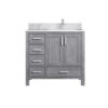 Jacques 36 in. W x 22 in. D Right Offset Distressed Grey Bath Vanity, Carrara Marble Top, and Faucet Set