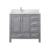 Jacques 36 in. W x 22 in. D Left Offset Distressed Grey Bath Vanity, White Quartz Top, and Faucet Set