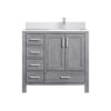 Jacques 36 in. W x 22 in. D Right Offset Distressed Grey Bath Vanity, White Quartz Top, and Faucet Set