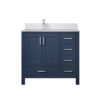 Jacques 36 in. W x 22 in. D Left Offset Navy Blue Bath Vanity, White Quartz Top, and Faucet Set