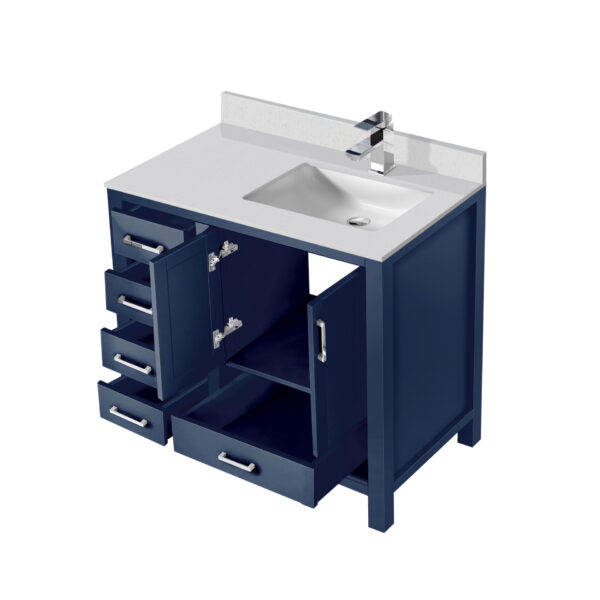 Jacques 36 in. W x 22 in. D Right Offset Navy Blue Bath Vanity, White Quartz Top, and Faucet Set