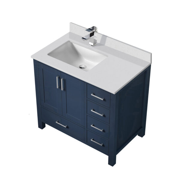 Jacques 36 in. W x 22 in. D Left Offset Navy Blue Bath Vanity, Cultured Marble Top, and Faucet Set