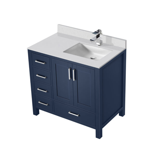 Jacques 36 in. W x 22 in. D Right Offset Navy Blue Bath Vanity, Cultured Marble Top, and Faucet Set