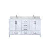 Jacques 60 in. W x 22 in. D White Double Bath Vanity, Carrara Marble Top, and Faucet Set