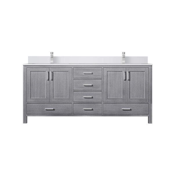 Jacques 72 in. W x 22 in. D Distressed Grey Bath Vanity, Cultured Marble Top, and Faucet Set