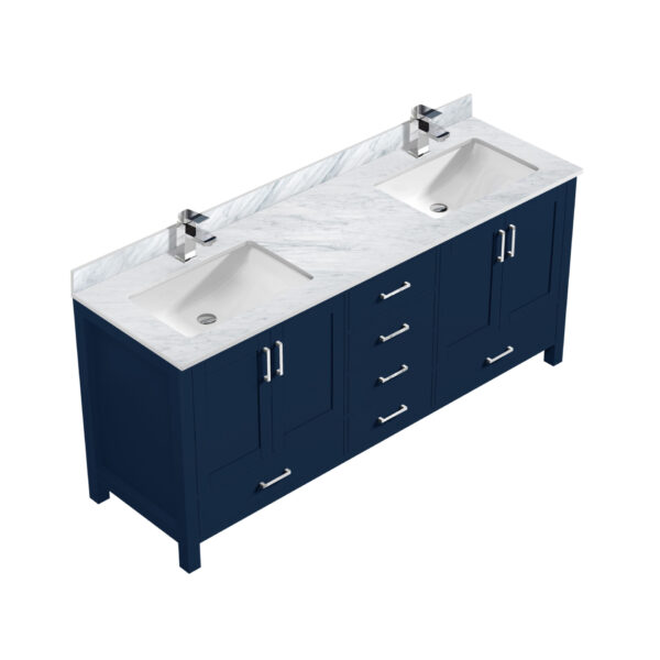 Jacques 72 in. W x 22 in. D Navy Blue Double Bath Vanity, Carrara Marble Top, and Faucet Set