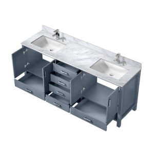 Jacques 80 in. W x 22 in. D Dark Grey Double Bath Vanity, Carrara Marble Top, and Faucet Set